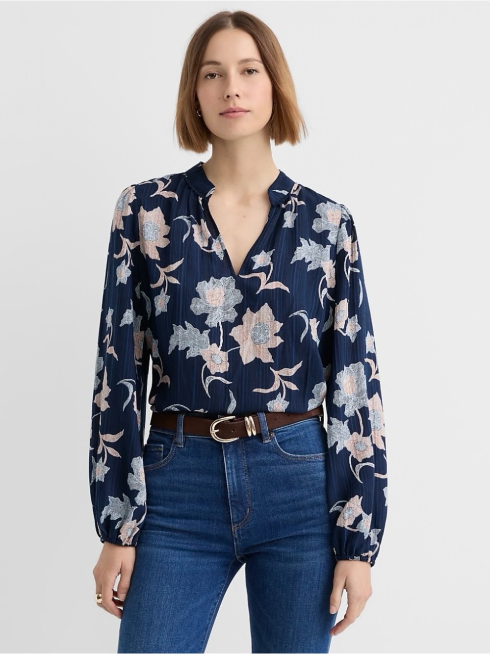 LOFT Floral Modern V-Neck Blouse Size S